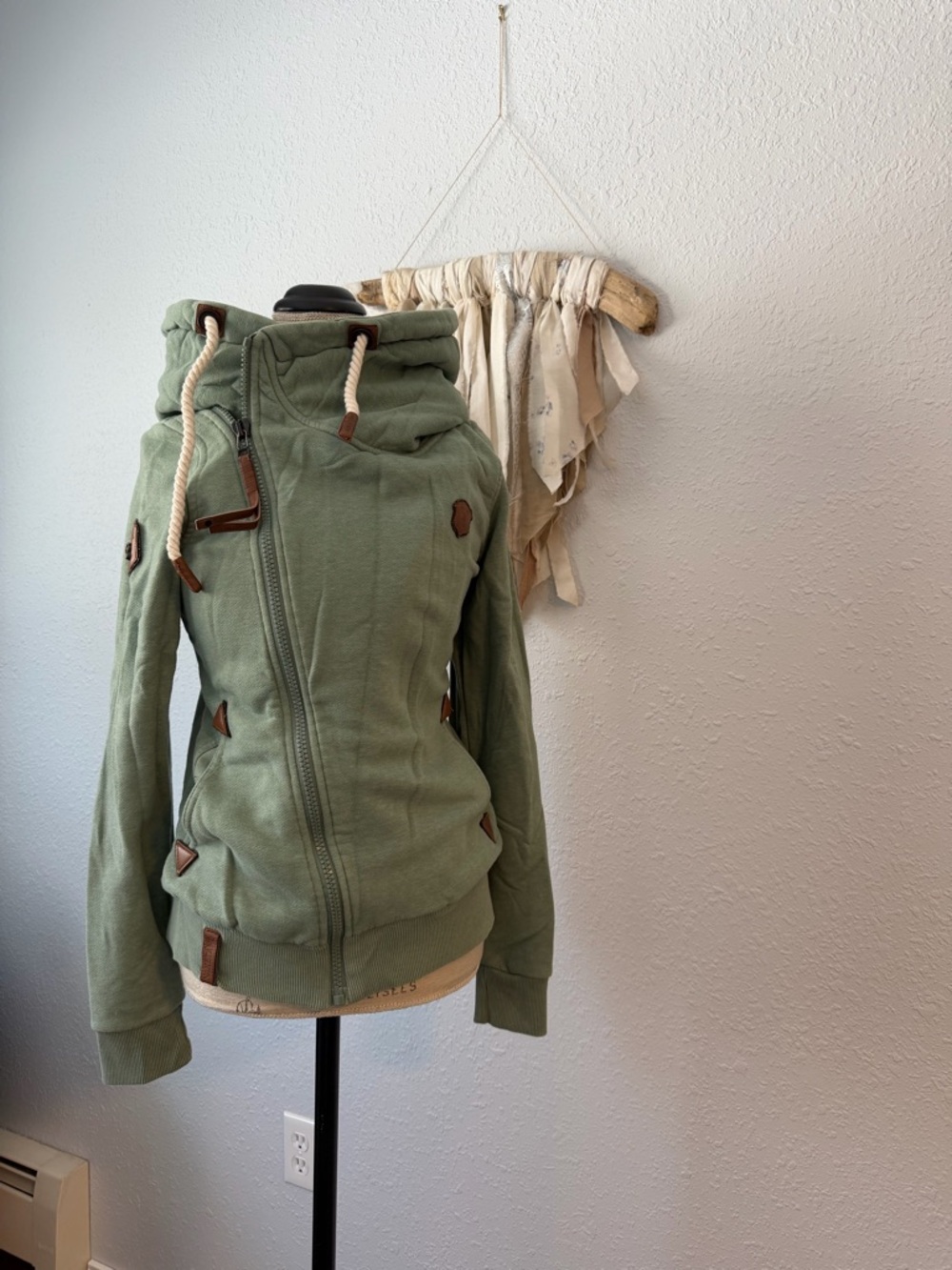 Naketano Sage Green Hoodie Jacket Size L Rope Drawstring